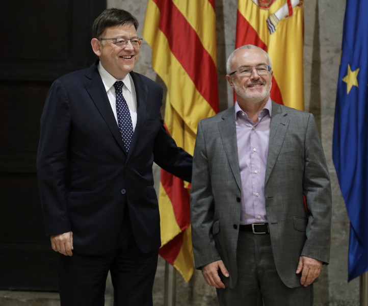 El secretarario general del PSPV, Ximo Puig, y el secretario autonómico de Podemos, Antonio Montiel