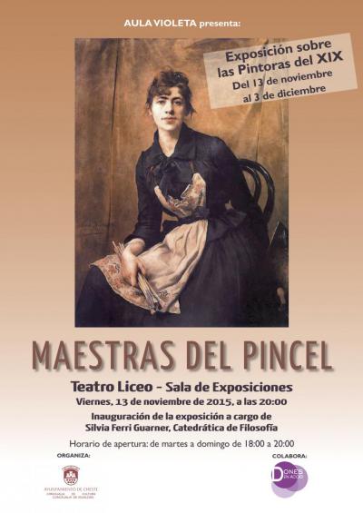 Cartel de la exposición Maestras del pincel que muestra el arte pictórico femenino